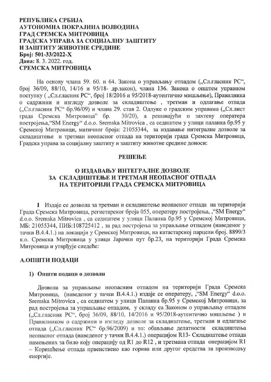 Dozvola za skladištenje otpada